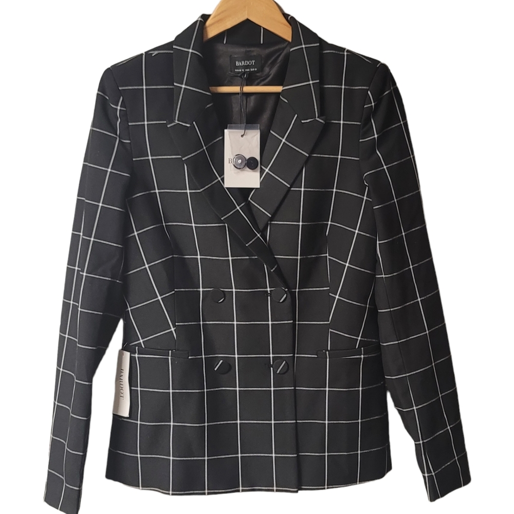 NWT Reformation Bardot Oversized Black Check Blazar SZ 6 - Picture 3 of 13